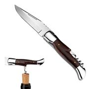 SPITZKANTE Couteau pliant avec tire-bouchon, verrouillage Liner Lock sécurisé et manche en bois - couteau de poche EDC idéal pour le camping et la randonnée