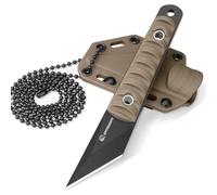 SPITZKANTE Neck Knife, mini couteau avec lame de 5,6 cm en acier 5Cr14MoV, couteau de cou tipo tanto, EDC extérieur, avec fourreau ABS et chaîne à bille, tout noir