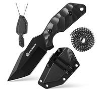 SPITZKANTE Neck Knife X-TAN-K, lame Tanto de 7,8 cm en acier 5Cr14MoV, petit couteau fixe EDC Outdoor avec fourreau ABS, chaîne à billes, entièrement noir