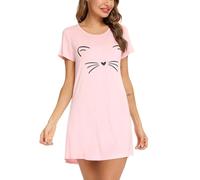 SPKPKEY Chemise de nuit douce à manches courtes pour femme - Imprimé mignon - S-XXL, rose, S