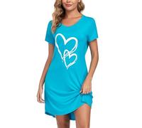SPKPKEY Chemise de nuit douce pour femme - Manches courtes - Chemise de nuit mignonne - Chemise de sommeil confortable, Bleu lame, S