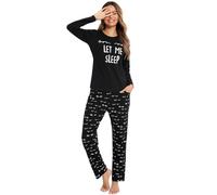 SPKPKEY Ensemble de pyjama à manches longues en coton pour femme - Imprimé mignon, Black Eye, XXL
