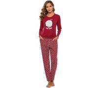SPKPKEY Ensemble de pyjama à manches longues en coton pour femme - Imprimé mignon, Mouton rouge vin, XL
