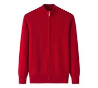 SPKRTE Pull en cachemire pour homme avec fermeture éclair - Cardigan d'hiver chaud et épais en tricot, Rouge, XL