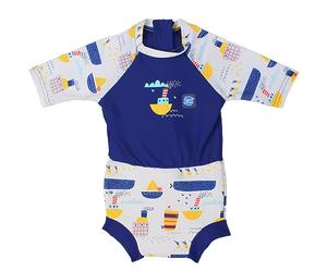Splash About Combinaison Solaire avec Happy Nappy Couche de Bain Incorporée Combinaison, Tug Boats, 6-14 Mois