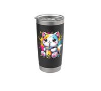 Splash Art Chat Thé au lait Perles de boba Tapioca Chaton Gobelet isotherme en acier inoxydable double paroi