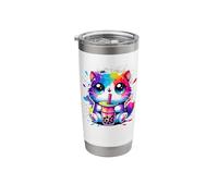 Splash Art Chat Thé au lait Perles de boba Tapioca Chaton Gobelet isotherme en acier inoxydable double paroi