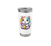 Splash Art Chat Thé au lait Perles de boba Tapioca Chaton Gobelet isotherme en acier inoxydable double paroi