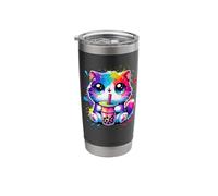 Splash Art Chat Thé au lait Perles de boba Tapioca Chaton Gobelet isotherme en acier inoxydable double paroi