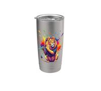 Splash Art Flute Lion Flautist Gobelet isotherme en acier inoxydable double paroi