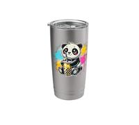 Splash Art Ours Panda Boba Thé au lait perlé Tapioca Gobelet isotherme en acier inoxydable double paroi