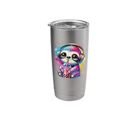 Splash Art Paresseux Thé au lait Perles de boba Tapioca Gobelet isotherme en acier inoxydable double paroi