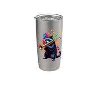 Splash Art Raccoon Playing Trombone Music Gobelet isotherme en acier inoxydable double paroi