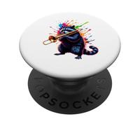 Splash Art Raccoon Playing Trombone Music PopSockets PopGrip Adhésif