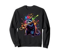 Splash Art Raccoon Playing Trombone Music Sweatshirt