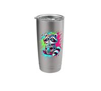 Splash Art Raton laveur Thé au lait Perles de boba Tapioca Gobelet isotherme en acier inoxydable double paroi