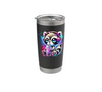 Splash Art Raton laveur Thé au lait Perles de boba Tapioca Gobelet isotherme en acier inoxydable double paroi