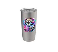 Splash Art Raton laveur Thé au lait Perles de boba Tapioca Gobelet isotherme en acier inoxydable double paroi