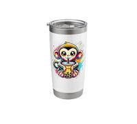 Splash Art Singe Thé au lait Perles de boba Tapioca Gobelet isotherme en acier inoxydable double paroi