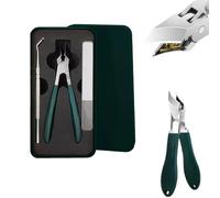 Splashproof 25° Beveled Edge Nail Clippers 3-Piece Set, Long Handle Wide Jaw Opening Anti-Splash Slanted Nail Clipper, for Thick and Ingrown Nails (Green)