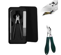 Splashproof 25° Beveled Edge Nail Clippers 3-Piece Set, Long Handle Wide Jaw Opening Anti-Splash Slanted Nail Clipper, for Thick and Ingrown Nails (Black)