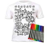 Splat Planet Chat Animaux T-Shirt À Colorier Magique avec 10 Stylos Magiques Lavables Non Toxiques - Colorez Votre T-Shirt, Colorez Et Lavez Et Recolorez (7-8 Years), Blanc