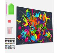 Splat Planet Kit de peinture diamant encadrée bouledogue français, art en cristal encadré, strass, art diamant encadré, kit de peinture diamant 5D, décoration murale de la maison, arts et travaux manuels pour adultes et enfants, 30 x 40 cm