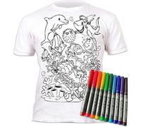 Splat Planet T-Shirt à colorier Sea Life avec 10 feutres lavables - T-Shirt à colorier réutilisable pour Enfants, Cadeau d'anniversaire (7-8 Ans)