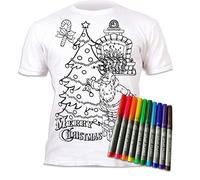 Splat Planet T-shirt elfe de Noël à colorier avec 6 stylos magiques lavables non toxiques - T-shirt à colorier et à laver