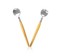 Spldsun Set 2 Pièces Couverts à Salade INOX, Couverts à Salade avec Poignée en Bois, pour Fruits, Salades, Soupes, Nouilles (28,5 cm)