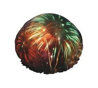 Splendid Bonnet de douche Fireworks pour homme et femme - Grand bonnet de douche réutilisable double couche imperméable - Bande élastique - Pour toutes les coiffures - Facile à transporter