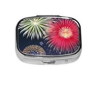 Splendid Fireworks Pilulier carré avec motif imprimé complet - Étui de voyage portable en métal pour vitamines et médicaments, 5,6 x 4,1 x 1,8 cm.