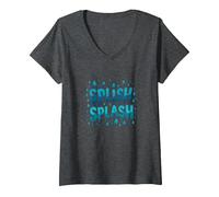 Splish Splash Gouttes d'eau pour s'amuser l'été T-Shirt avec Col en V, Femme, Chiné Foncé, M