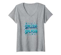 Splish Splash Gouttes d'eau pour s'amuser l'été T-Shirt avec Col en V, Femme, Gris Chiné, M