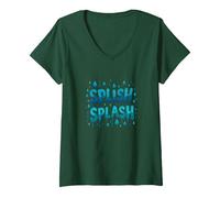 Splish Splash Gouttes d'eau pour s'amuser l'été T-Shirt avec Col en V, Femme, Vert Forêt, M
