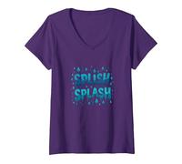 Splish Splash Gouttes d'eau pour s'amuser l'été T-Shirt avec Col en V, Femme, Violet, M