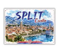 Split Croatie Aimant de réfrigérateur - Aquarelle ville - Vue côtière - Souvenir Fridge Magnet de Refrigerateur Calamita de frigorifero iman de nevera koelkastmagneet
