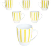 Split jaune rayé Set de 6 tasses à café 300ml Tasse en porcelaine 6 pers thé cacao rayé