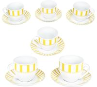 Split jaune rayé Tasses à café avec soucoupes pour 6 personnes en porcelaine à thé rayé