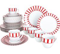 Split rouge 30pcs service combiné vaisselle rayée rayures tasses assiettes