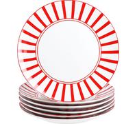 Split rouge rayé Set de 6 assiettes à gâteaux Porcelaine 6 personnes Assiette à déjeuner rayée