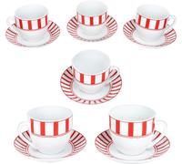 Split rouge rayé Tasses à café avec soucoupes pour 6 personnes en porcelaine à thé rayé