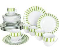 Split vert 30pcs service combiné vaisselle rayée rayures tasses assiettes