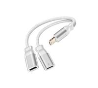 Splitter Audio et Charge Lightning 2-en-1 Nylon Tressé Anti-noeuds Blanc