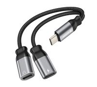 Splitter Audio et Charge USB-C 2-en-1 Nylon Tressé Anti-noeuds Noir