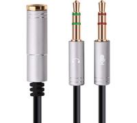 Splitter Cable for Microphone Headphones,3.5 mm 4 Pin Female to 2 x 3.5 mm 3 Pin Male Audio Converter for Head Audio Converter Y Adapter Cable (30 cm/Silver)