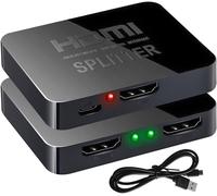 Splitter HDMI 1 en 2 sorties, 1080P Full HD 3D 4K HDMI Splitter avec câble d'alimentation Micro USB pour double moniteur prend en charge MacBook,Xbox,PS4,PS3,lecteur Blu-Ray,DVD,HDTV