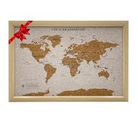 Splosh Carte de voyage encadrée - Petit tableau d'affichage en bois blanc avec 100 broches. Tableau en liège. Carte du monde en bois, tableau en liège, carte du monde en bois, cadeau de voyage