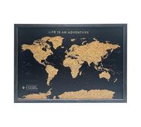 Splosh Carte de voyage encadrée - Tableau d'affichage en bois noir de taille moyenne avec 100 broches. Carte du monde en bois, carte du monde en liège Cadeau de voyage. Marquez vos aventures rapides