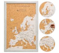 Splosh Carte de Voyage - Petit Tableau d'Affichage Gris en Bois Avec 100 Broches - Carte du Monde en Liège - Cadeau de Voyage